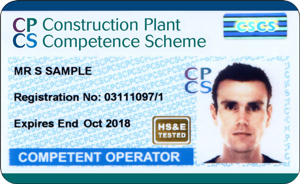 Image shows blue CSCS CPCS Competent Operator card.