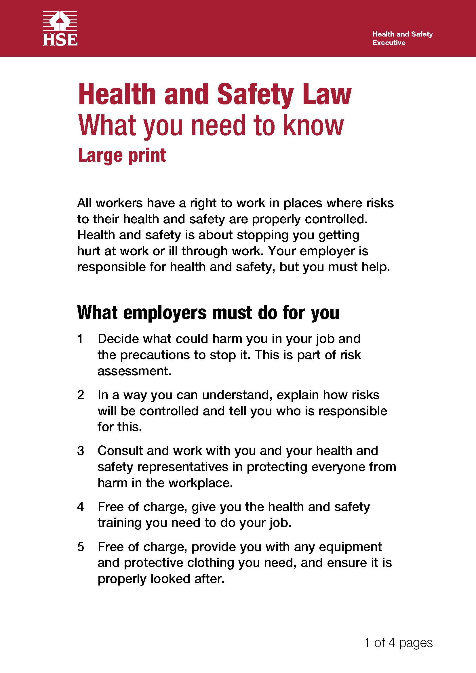 image shows Health and Safety legislation poster