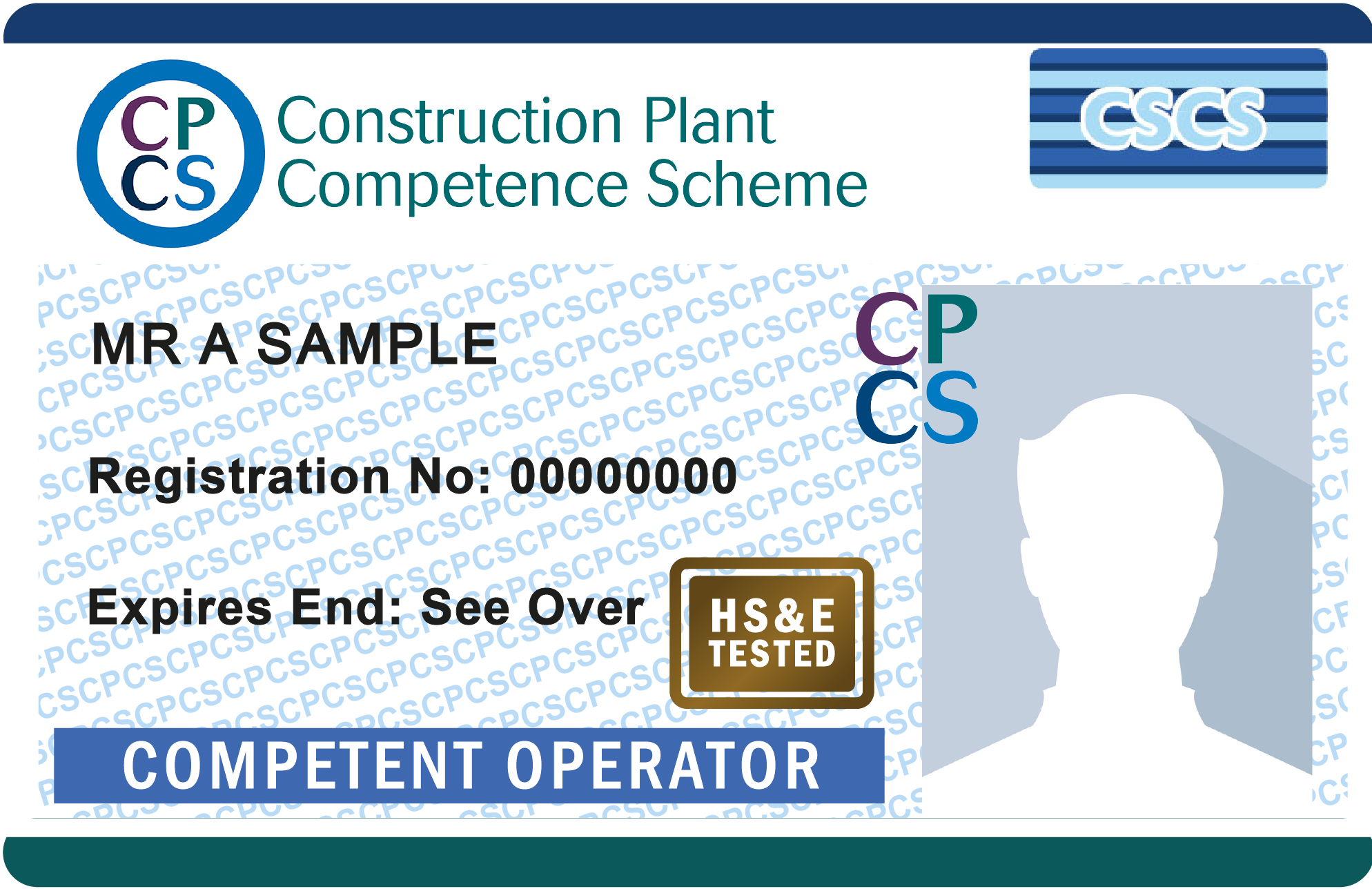 Image shows blue CPCS CSCS Competent Operator card. 