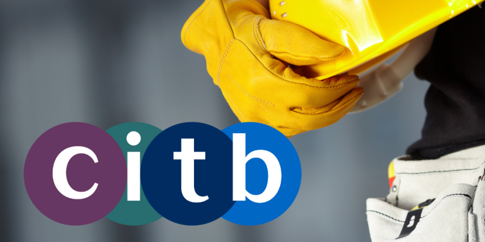 CITB logo overlaid on an image of a construction worker holding a yellow hard hat.